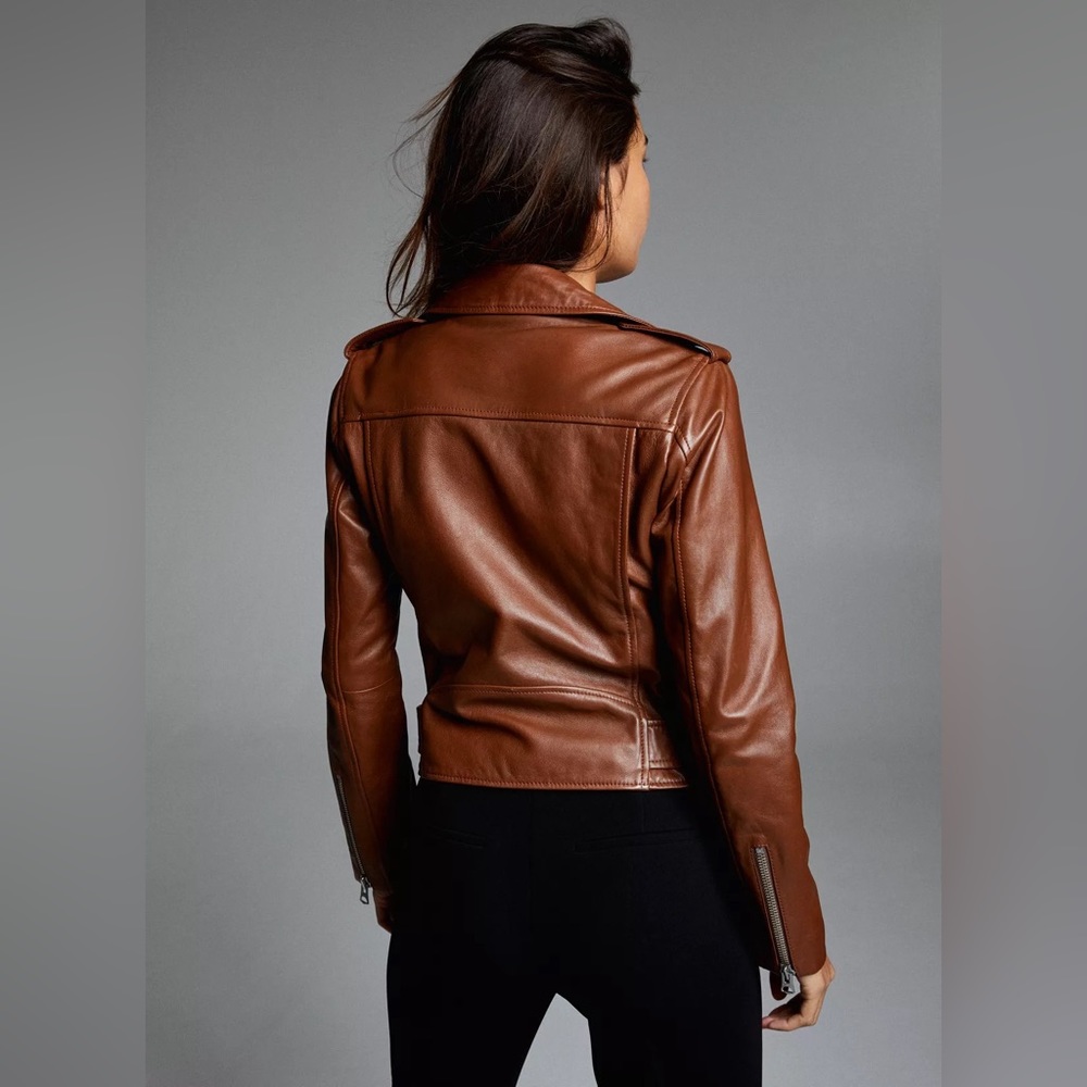 Aritzia Wilfred Free The iconic Lennon Brown new Moto Biker Leather Jacket Sz S - Picture 3 of 17